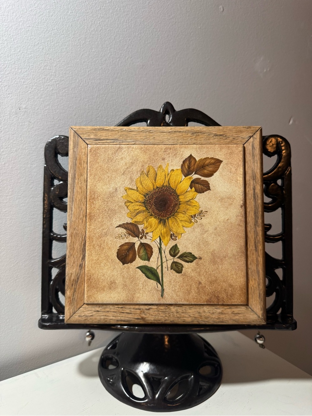 Framed Sunflower Ceramic Tile 7x7 Square Matte Finish Wall Decor -made in Italy